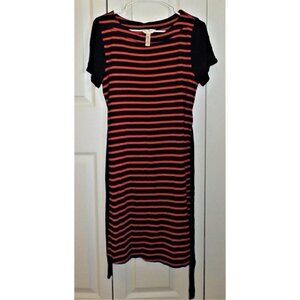 Three Seasons Maternity M Navy Striped Short Sleeve Dress Tie Belt Solid Sleeve